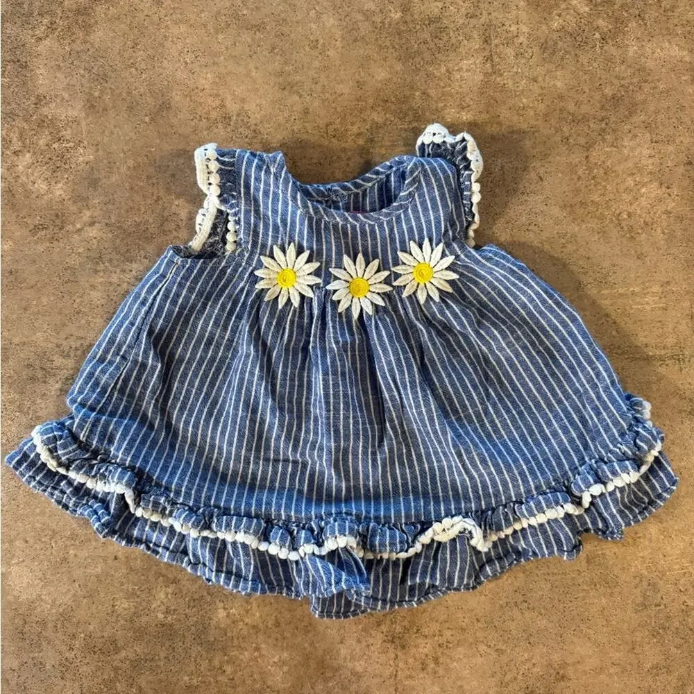 Good Lad - Adorable Blue and White Striped Dress with Daisy Accents, Size 12M - Picture 2 of 5